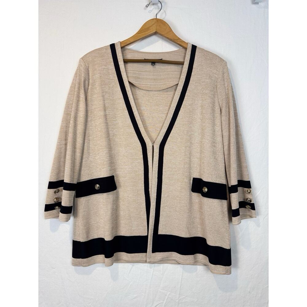 Misook Designer Cardigan Black Beige Chic Classic Women’s XL Gold Buttons